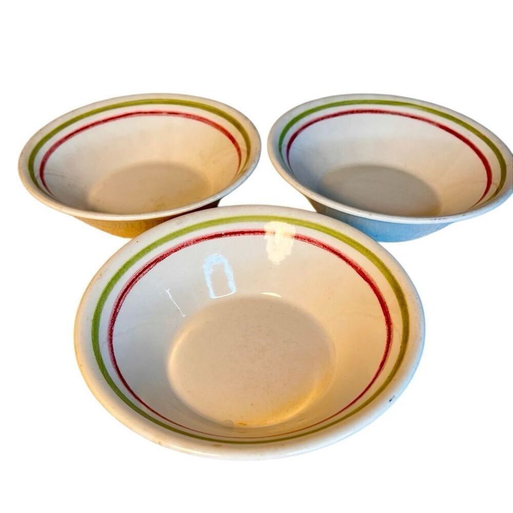 Set of 3 Vintage Royal China By Jeannette Round Soup Bowl w/ Stripes